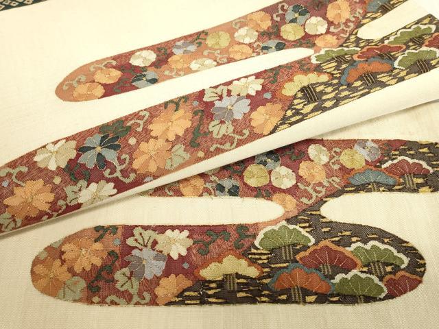 平和屋着物▼明綴れ　九寸名古屋帯　霞取花松文　金糸　正絹　逸品DABE4100az