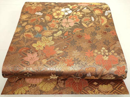 平和屋着物▼六通柄袋帯　古代彫金紋　金銀糸　正絹　逸品　DABE4102az