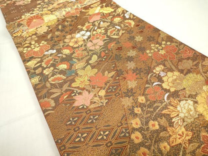 平和屋着物▼六通柄袋帯　古代彫金紋　金銀糸　正絹　逸品　DABE4102az