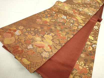 平和屋着物▼六通柄袋帯　古代彫金紋　金銀糸　正絹　逸品　DABE4102az
