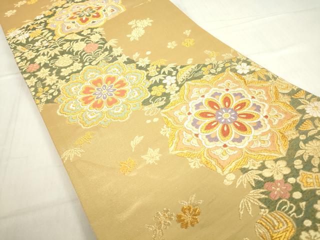 平和屋着物▼六通柄袋帯 正倉院花文 金糸 正絹 逸品 DABE4104az