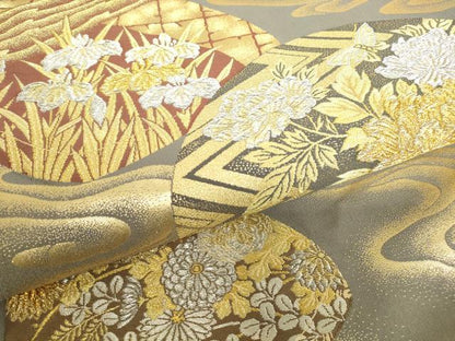 平和屋着物▼六通柄袋帯 飛鶴花蝶文 金銀糸 正絹 逸品 DABE4105az