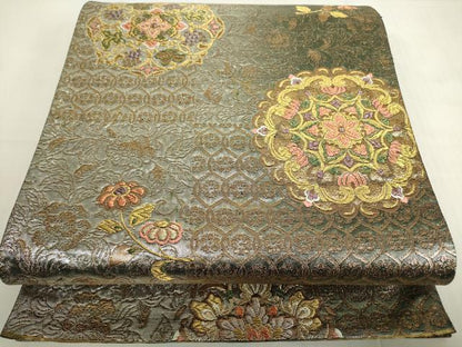 平和屋着物▼六通柄袋帯 正倉院花文 金糸 正絹 逸品 DABE4106az