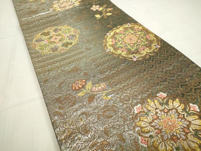 平和屋着物▼六通柄袋帯 正倉院花文 金糸 正絹 逸品 DABE4106az