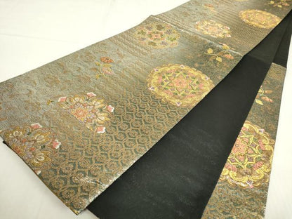 平和屋着物▼六通柄袋帯 正倉院花文 金糸 正絹 逸品 DABE4106az