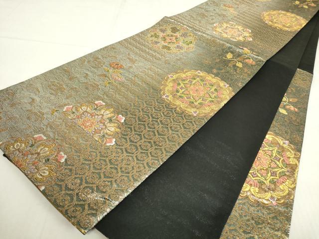 平和屋着物▼六通柄袋帯 正倉院花文 金糸 正絹 逸品 DABE4106az