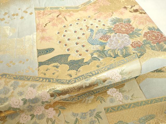 平和屋着物▼六通柄袋帯　几帳孔雀文　紹巴　金糸　正絹　逸品DABE4109az