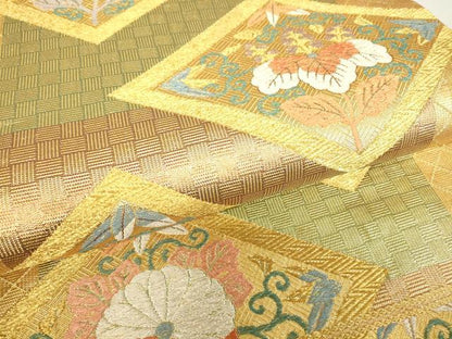 平和屋着物▼佐賀錦 六通柄袋帯 桐菊文 金糸 正絹 逸品 DABE4123az