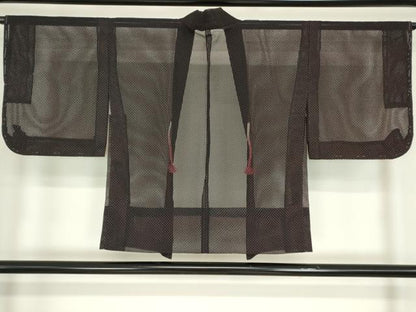 平和屋着物▽羽織　スリーシーズン　春夏秋　塵除け　網目文　黒地　正絹　逸品　DABE4128az