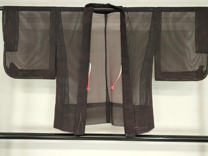 平和屋着物▽羽織　スリーシーズン　春夏秋　塵除け　網目文　黒地　正絹　逸品　DABE4128az
