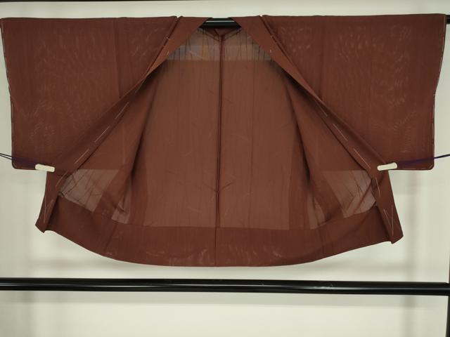 平和屋着物▽羽織　スリーシーズン　春夏秋　塵除け　絽　舞葉紋紗　海老茶色　正絹　逸品　DABE4130az
