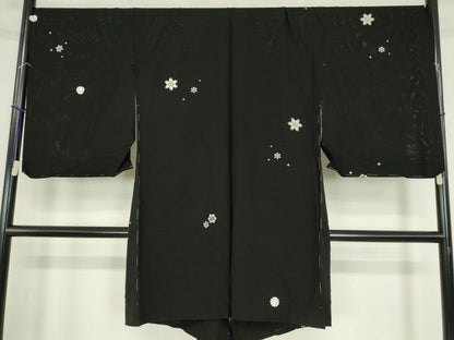 平和屋着物▽羽織　スリーシーズン　春夏秋　塵除け　絽　総刺繍　雪の結晶　金糸　黒地　仮絵羽　正絹　逸品　未使用　DABE4132az