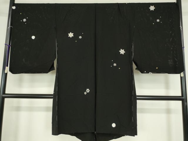 平和屋着物▽羽織　スリーシーズン　春夏秋　塵除け　絽　総刺繍　雪の結晶　金糸　黒地　仮絵羽　正絹　逸品　未使用　DABE4132az