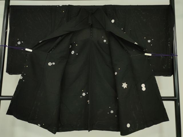 平和屋着物▽羽織　スリーシーズン　春夏秋　塵除け　絽　総刺繍　雪の結晶　金糸　黒地　仮絵羽　正絹　逸品　未使用　DABE4132az