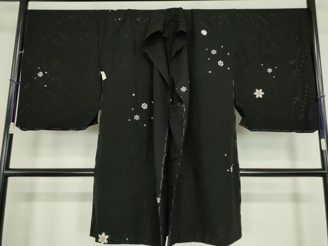平和屋着物▽羽織　スリーシーズン　春夏秋　塵除け　絽　総刺繍　雪の結晶　金糸　黒地　仮絵羽　正絹　逸品　未使用　DABE4132az