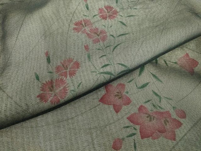 平和屋着物▽上質な小紋　無双　紗×絽　草花文　黒地　正絹　逸品　DABE4135az