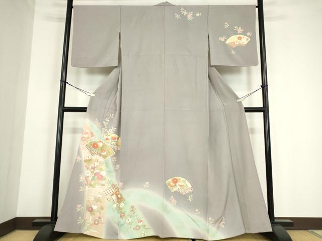 平和屋着物▽訪問着　単衣　地紙吉祥花文　暈し染め　金彩　正絹　逸品　DABE4140az
