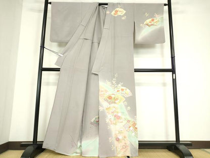 平和屋着物▽訪問着　単衣　地紙吉祥花文　暈し染め　金彩　正絹　逸品　DABE4140az