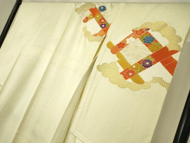 平和屋着物▽訪問着　単衣　駒刺繍　雲取り吉祥花文　金彩　正絹　逸品　DABE4141az