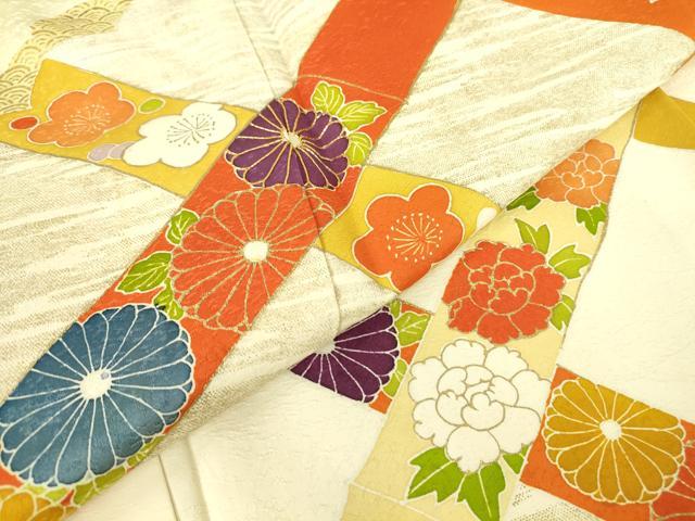 平和屋着物▽訪問着　単衣　駒刺繍　雲取り吉祥花文　金彩　正絹　逸品　DABE4141az
