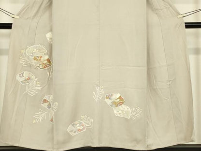 平和屋着物▽訪問着　単衣　駒刺繍　若松葉花文　金彩　正絹　逸品　DABE4142az