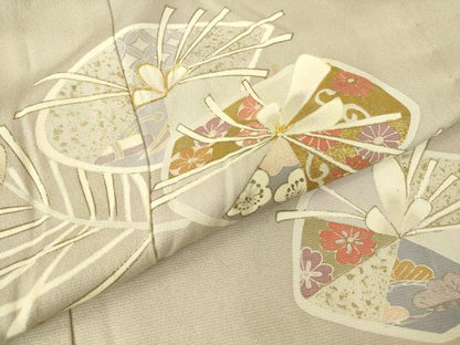 平和屋着物▽訪問着　単衣　駒刺繍　若松葉花文　金彩　正絹　逸品　DABE4142az