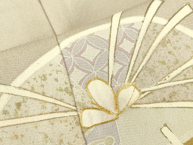 平和屋着物▽訪問着　単衣　駒刺繍　若松葉花文　金彩　正絹　逸品　DABE4142az