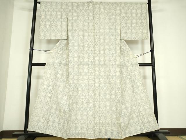 平和屋着物▽本塩沢　単衣　幾何学花文　正絹　逸品　DABE4143az 平和屋着物▽本塩沢 単衣 幾何学花文 正絹 逸品 DABE4143az