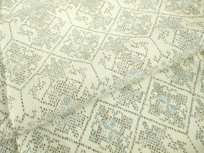 平和屋着物▽本塩沢　単衣　幾何学花文　正絹　逸品　DABE4143az