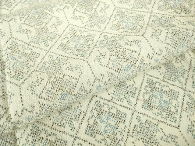 平和屋着物▽本塩沢　単衣　幾何学花文　正絹　逸品　DABE4143az