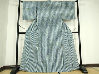 平和屋着物▽上質な小紋　単衣　縞　正絹　逸品　DABE4146az