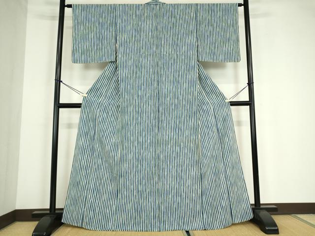平和屋着物▽上質な小紋　単衣　縞　正絹　逸品　DABE4146az