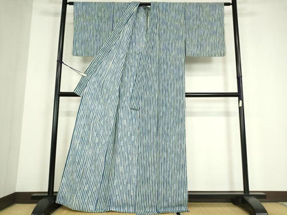 平和屋着物▽上質な小紋　単衣　縞　正絹　逸品　DABE4146az