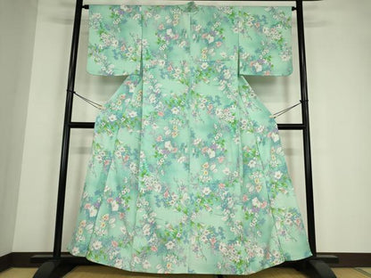平和屋着物▽小紋　単衣　花尽くし　洗える着物　DABE4151az