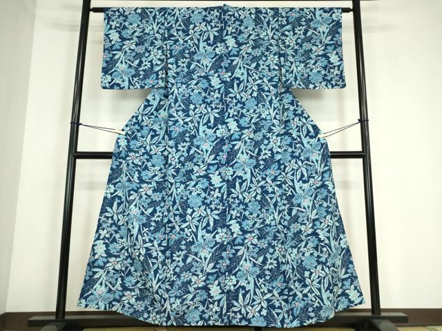 平和屋着物▽小紋　単衣　花尽くし　洗える着物　DABE4154az