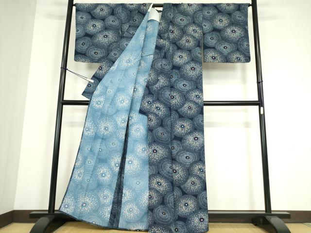 平和屋着物▽小紋　単衣　番傘　洗える着物　DABE4156az