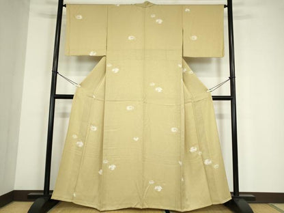 平和屋着物▽上質な小紋　単衣　芝に草花　金彩　正絹　逸品　DABE4168az