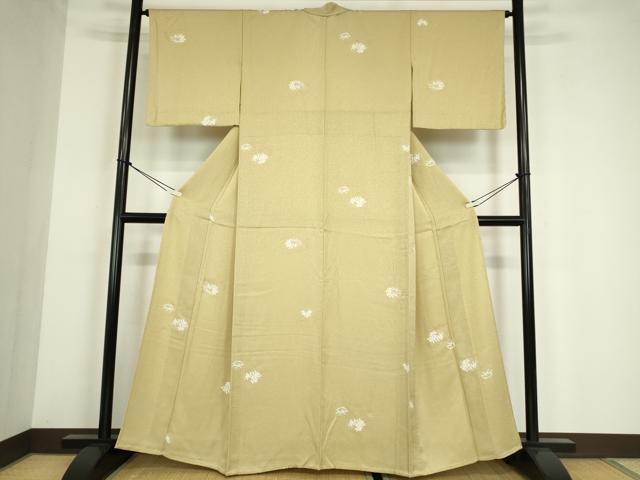 平和屋着物▽上質な小紋　単衣　芝に草花　金彩　正絹　逸品　DABE4168az