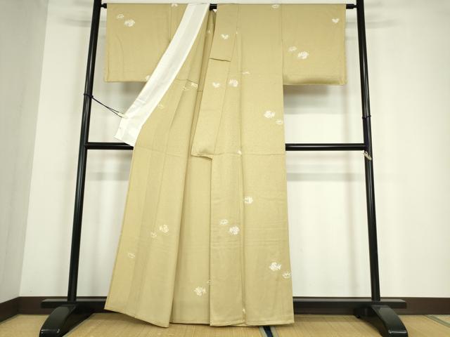 平和屋着物▽上質な小紋　単衣　芝に草花　金彩　正絹　逸品　DABE4168az