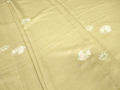平和屋着物▽上質な小紋　単衣　芝に草花　金彩　正絹　逸品　DABE4168az