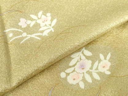 平和屋着物▽上質な小紋　単衣　芝に草花　金彩　正絹　逸品　DABE4168az