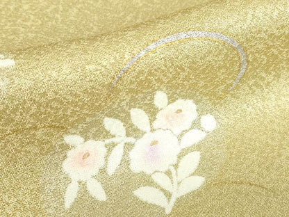 平和屋着物▽上質な小紋　単衣　芝に草花　金彩　正絹　逸品　DABE4168az