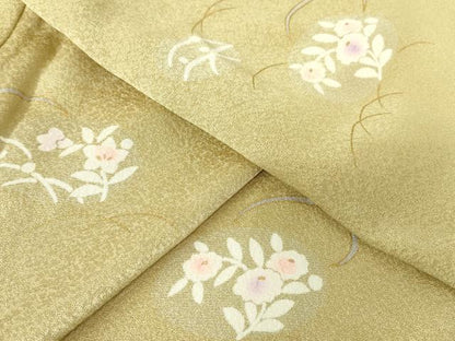 平和屋着物▽上質な小紋　単衣　芝に草花　金彩　正絹　逸品　DABE4168az