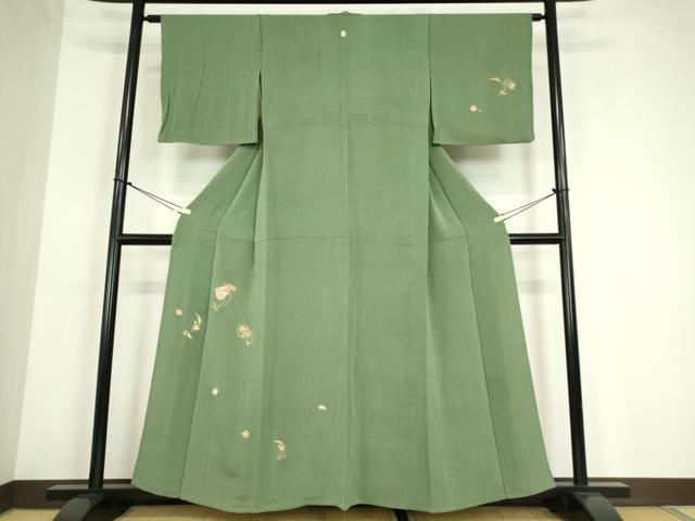 平和屋着物▽訪問着　単衣　総刺繍　駒刺繍　七宝双葉葵　金糸　鬼しぼ縮緬　正絹　逸品　DABE4169az 平和屋着物▽訪問着 単衣 総刺繍 駒刺繍 七宝双葉葵 金糸
