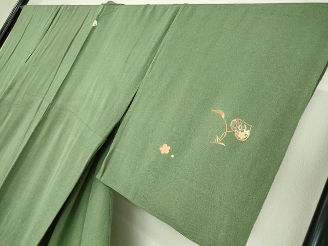 平和屋着物▽訪問着　単衣　総刺繍　駒刺繍　七宝双葉葵　金糸　鬼しぼ縮緬　正絹　逸品　DABE4169az 平和屋着物▽訪問着 単衣 総刺繍 駒刺繍 七宝双葉葵 金糸