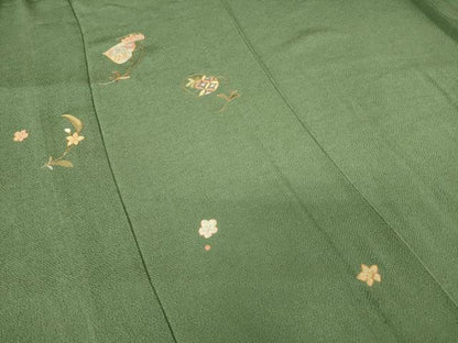 平和屋着物▽訪問着　単衣　総刺繍　駒刺繍　七宝双葉葵　金糸　鬼しぼ縮緬　正絹　逸品　DABE4169az
