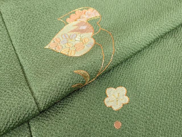 平和屋着物▽訪問着　単衣　総刺繍　駒刺繍　七宝双葉葵　金糸　鬼しぼ縮緬　正絹　逸品　DABE4169az