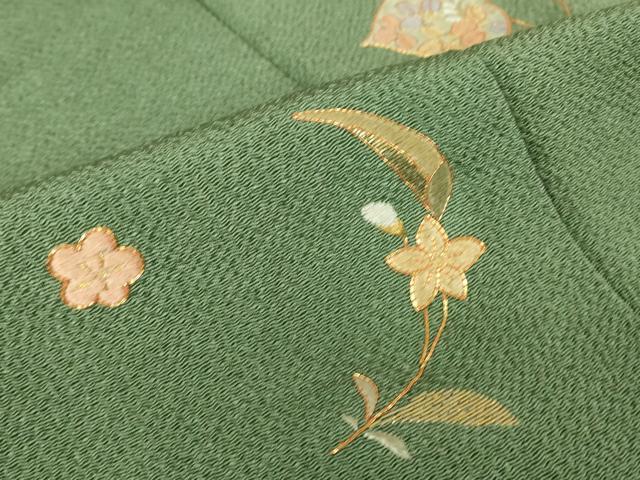 平和屋着物▽訪問着　単衣　総刺繍　駒刺繍　七宝双葉葵　金糸　鬼しぼ縮緬　正絹　逸品　DABE4169az 平和屋着物▽訪問着 単衣 総刺繍 駒刺繍 七宝双葉葵 金糸