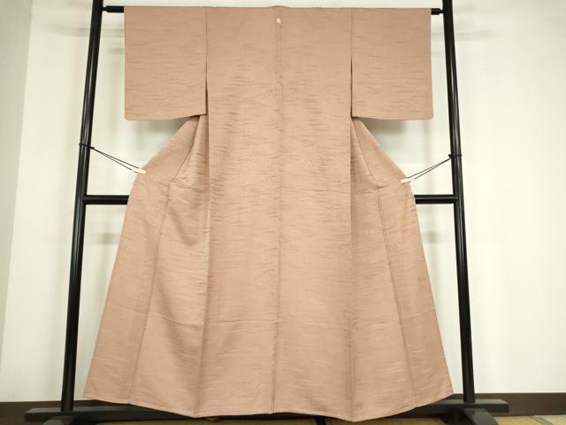 平和屋着物▽上質な色無地　単衣　横段霞地紋　洗柿色　正絹　逸品　DABE4170az 平和屋着物▽上質な色無地 単衣 横段霞地紋 洗柿色 正絹 逸品
