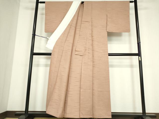 平和屋着物▽上質な色無地　単衣　横段霞地紋　洗柿色　正絹　逸品　DABE4170az 平和屋着物▽上質な色無地 単衣 横段霞地紋 洗柿色